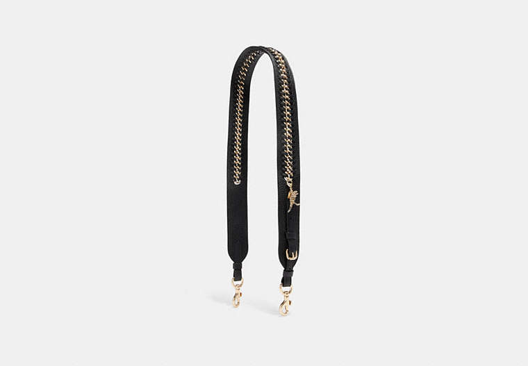 COACH®,STRAP WITH CHAIN,Leather,Mini,Light Gold/Black,Front View