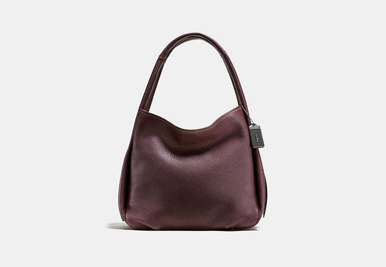 COACH®,BANDIT HOBO,Leather,Large,Black Copper/Oxblood,Front View
