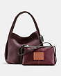 COACH®,BANDIT HOBO,Leather,Large,Black Copper/Oxblood,Angle View