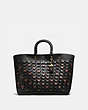COACH®,ROGUE TOTE WITH COACH LINK,Glove Calf Leather,Large,Brass/Black Multi,Front View