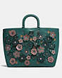 COACH®,ROGUE TOTE WITH LINKED TEA ROSE,Leather,Large,Black Copper/Dark Turquoise,Front View