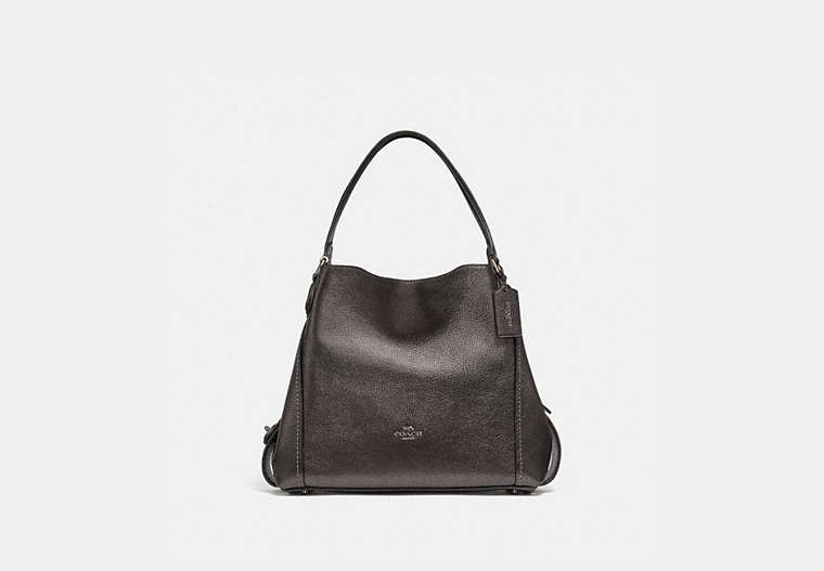 COACH®,EDIE SHOULDER BAG 31,Leather,Large,Gunmetal/Metallic Graphite,Front View