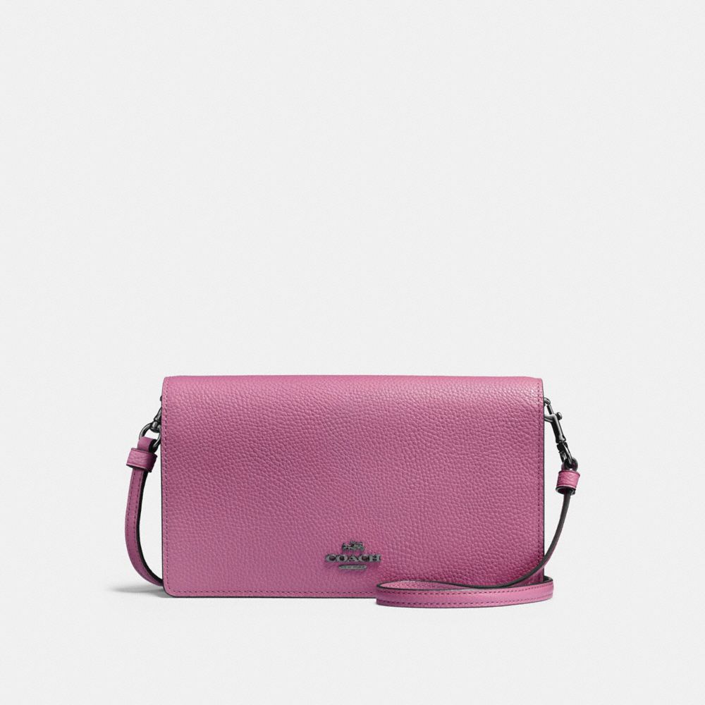 COACH®,HAYDEN FOLDOVER CROSSBODY CLUTCH,Pebbled Leather,Mini,Gunmetal/Primrose,Front View