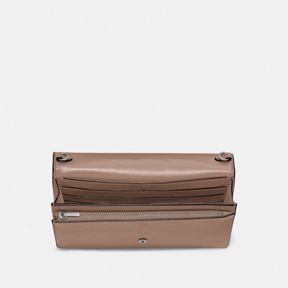 COACH®,POCHETTE À BANDOULIÈRE REPLIABLE HAYDEN,Cuir galet poli,Mini,Nickel antique clair/Taupe,Inside View,Top View