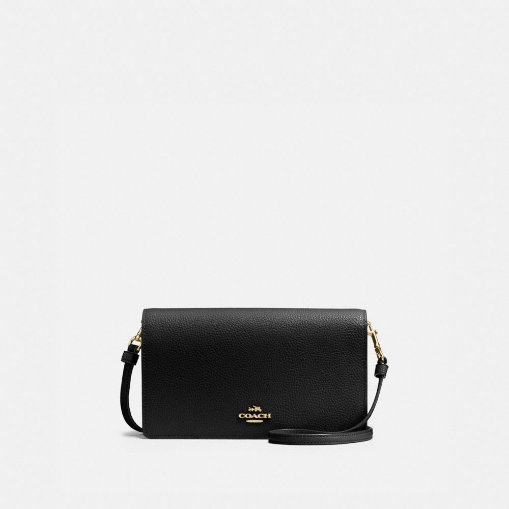 COACH®,HAYDEN FOLDOVER CROSSBODY CLUTCH,Pebbled Leather,Mini,Light Gold/Black,Front View