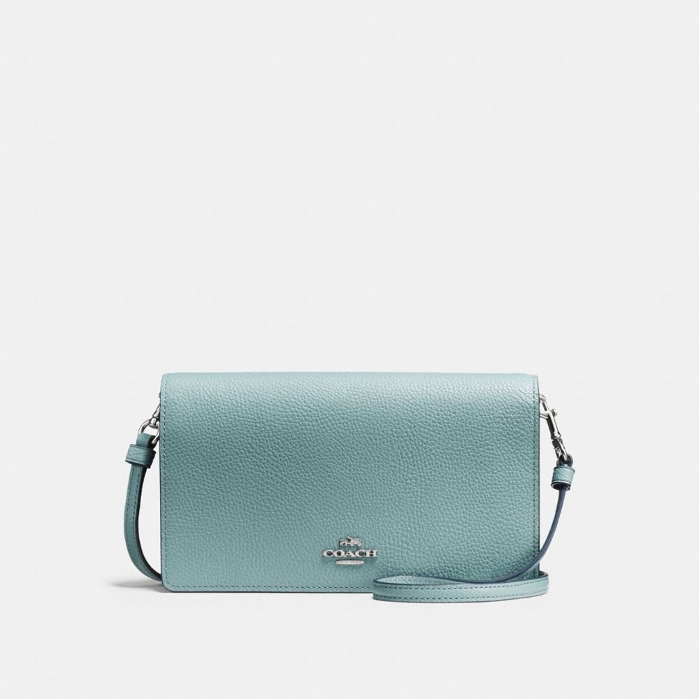 COACH®,HAYDEN FOLDOVER CROSSBODY CLUTCH,Pebbled Leather,Mini,Silver/Cloud,Front View