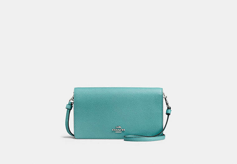 COACH®,HAYDEN FOLDOVER CROSSBODY CLUTCH,Pebbled Leather,Mini,Silver/Marine,Front View
