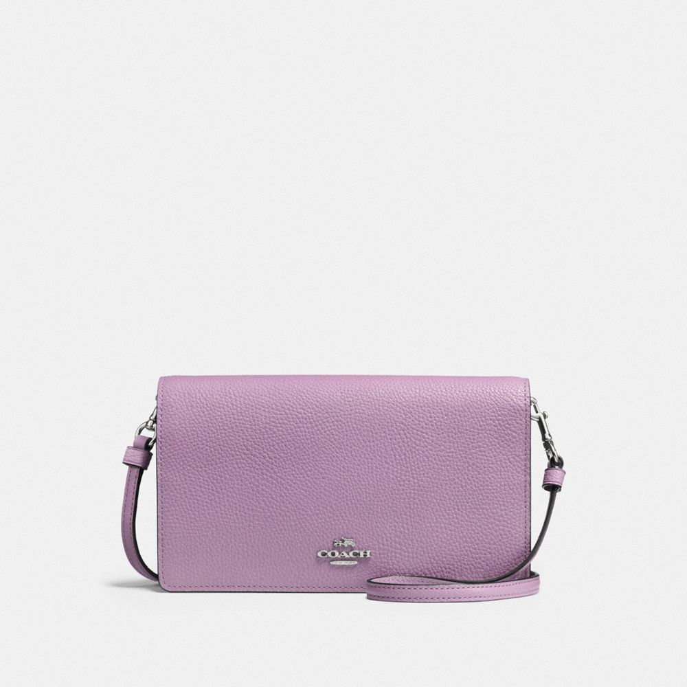 COACH®,HAYDEN FOLDOVER CROSSBODY CLUTCH,Pebbled Leather,Mini,Silver/Jasmine,Front View