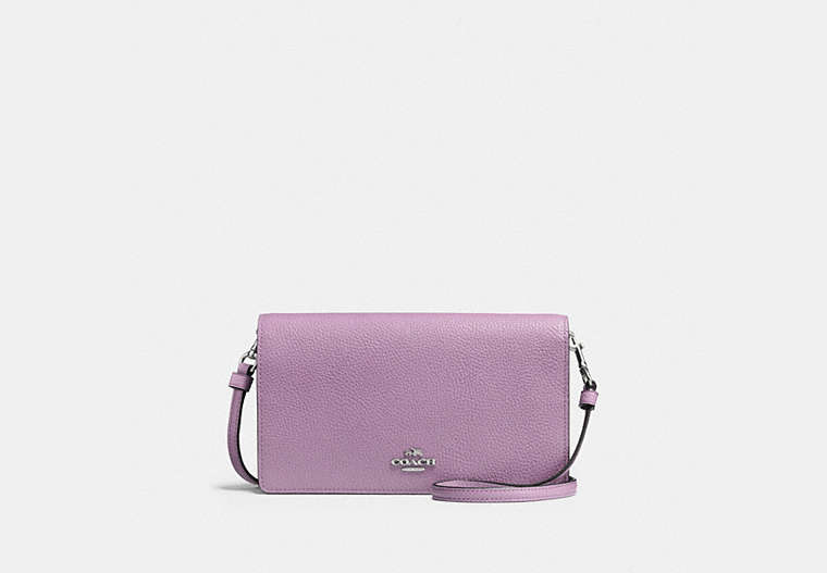 COACH®,HAYDEN FOLDOVER CROSSBODY CLUTCH,Pebbled Leather,Mini,Silver/Jasmine,Front View