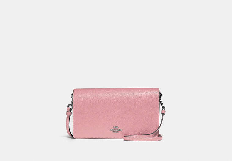 COACH®,HAYDEN FOLDOVER CROSSBODY CLUTCH,Pebbled Leather,Mini,Silver/Light Blush,Front View