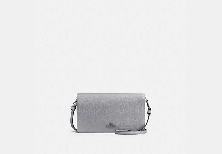COACH®,HAYDEN FOLDOVER CROSSBODY CLUTCH,Pebbled Leather,Mini,Pewter/Granite,Front View