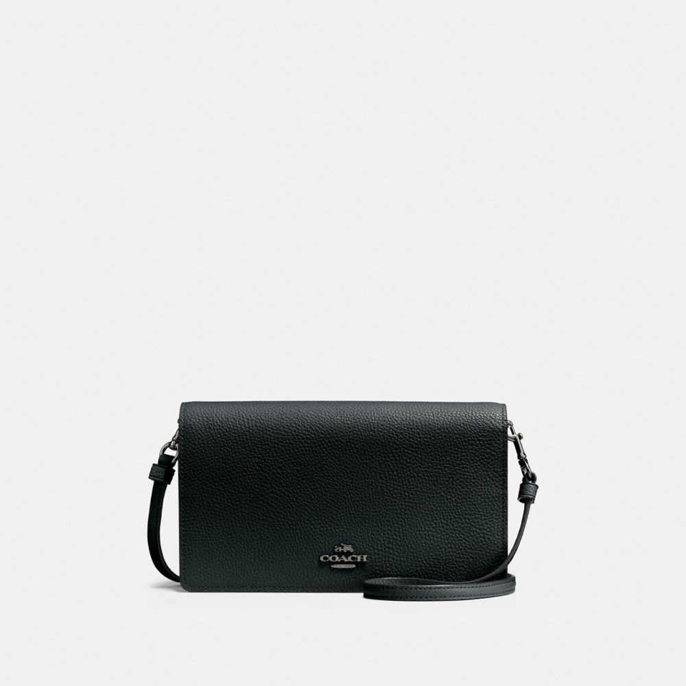 COACH®,HAYDEN FOLDOVER CROSSBODY CLUTCH,Pebbled Leather,Mini,Pewter/Pine Green,Front View