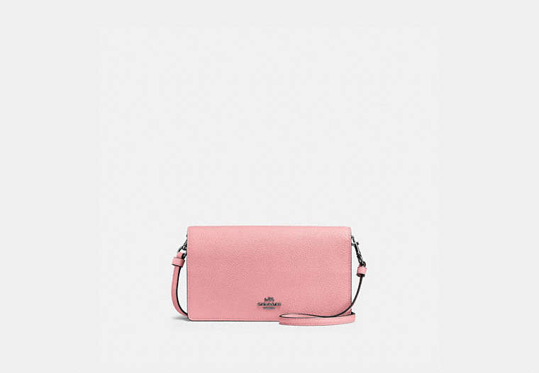 COACH®,HAYDEN FOLDOVER CROSSBODY CLUTCH,Pebbled Leather,Mini,Pewter/Vintage Pink,Front View