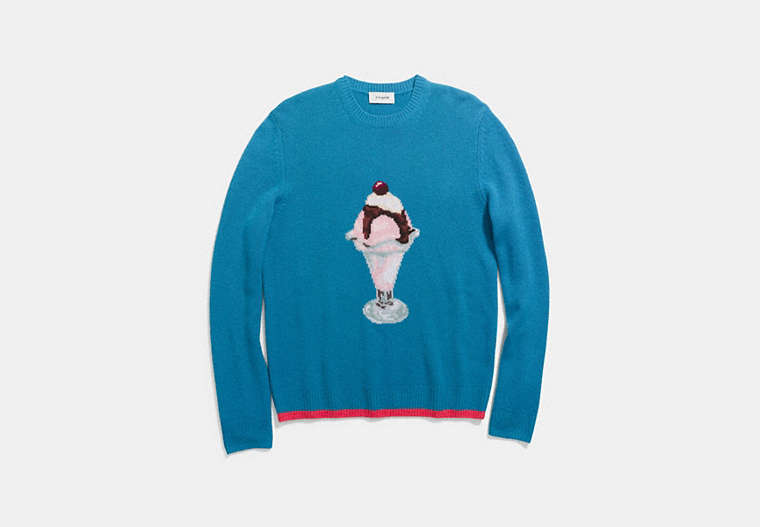 COACH®,SUNDAE INTARSIA SWEATER,cashmere,BLUE,Front View