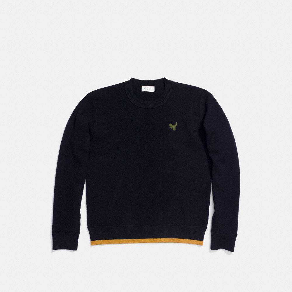 COACH®,FELTED REXY PATCH SWEATER,n/a,NAVY,Scale View