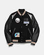 COACH®,SPACE VARSITY JACKET,Mixed Material,Black,Front View