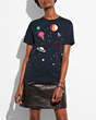 COACH®,PLANET EMBROIDERY T-SHIRT,cotton,Midnight Navy,Front View