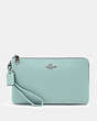 COACH®,DOUBLE ZIP WALLET,Pebbled Leather,Silver/SEAFOAM,Front View