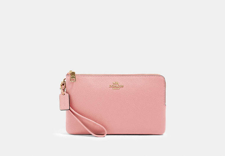 COACH®,DOUBLE ZIP WALLET,Pebbled Leather,Silver/Light Blush,Front View