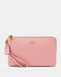 COACH®,DOUBLE ZIP WALLET,Pebbled Leather,Silver/Light Blush,Front View