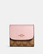 COACH®,SMALL WALLET IN SIGNATURE CANVAS,pvc,Gold/Khaki Blossom,Front View