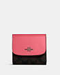 COACH®,SMALL WALLET IN SIGNATURE CANVAS,pvc,Gunmetal/Brown Pink Lemonade,Front View