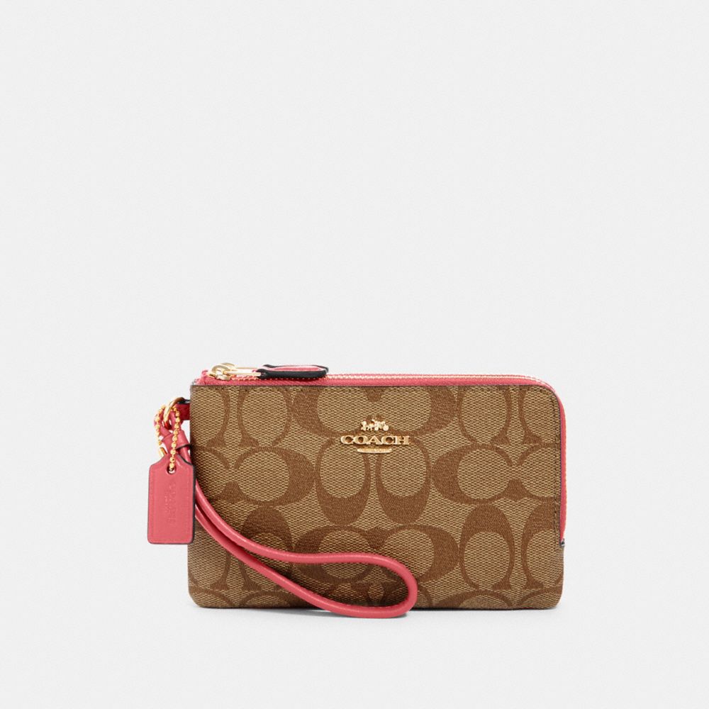 Coach signature best sale double zip wristlet