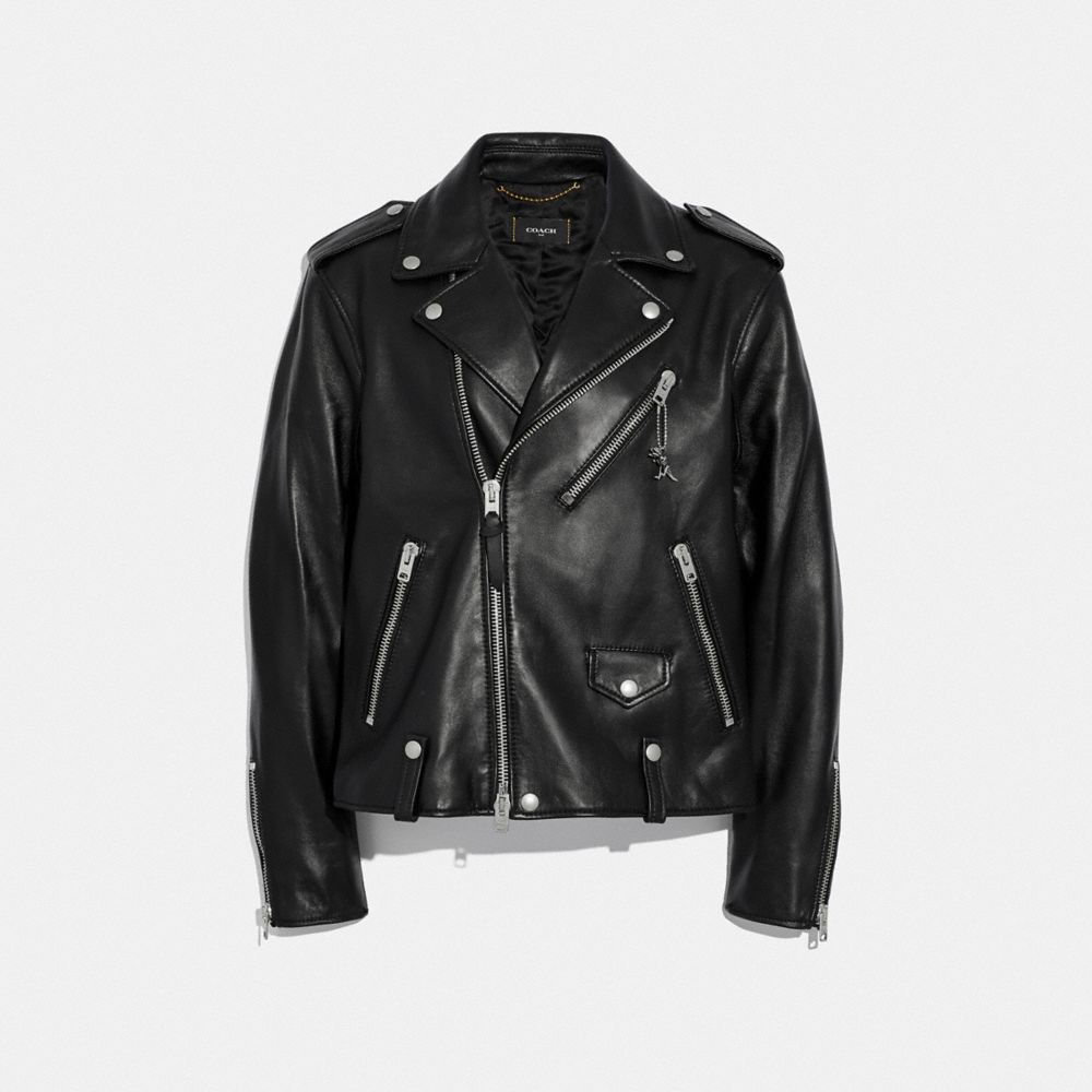 COACH®,MOTO JACKET,Leather,BLACK 2,Front View