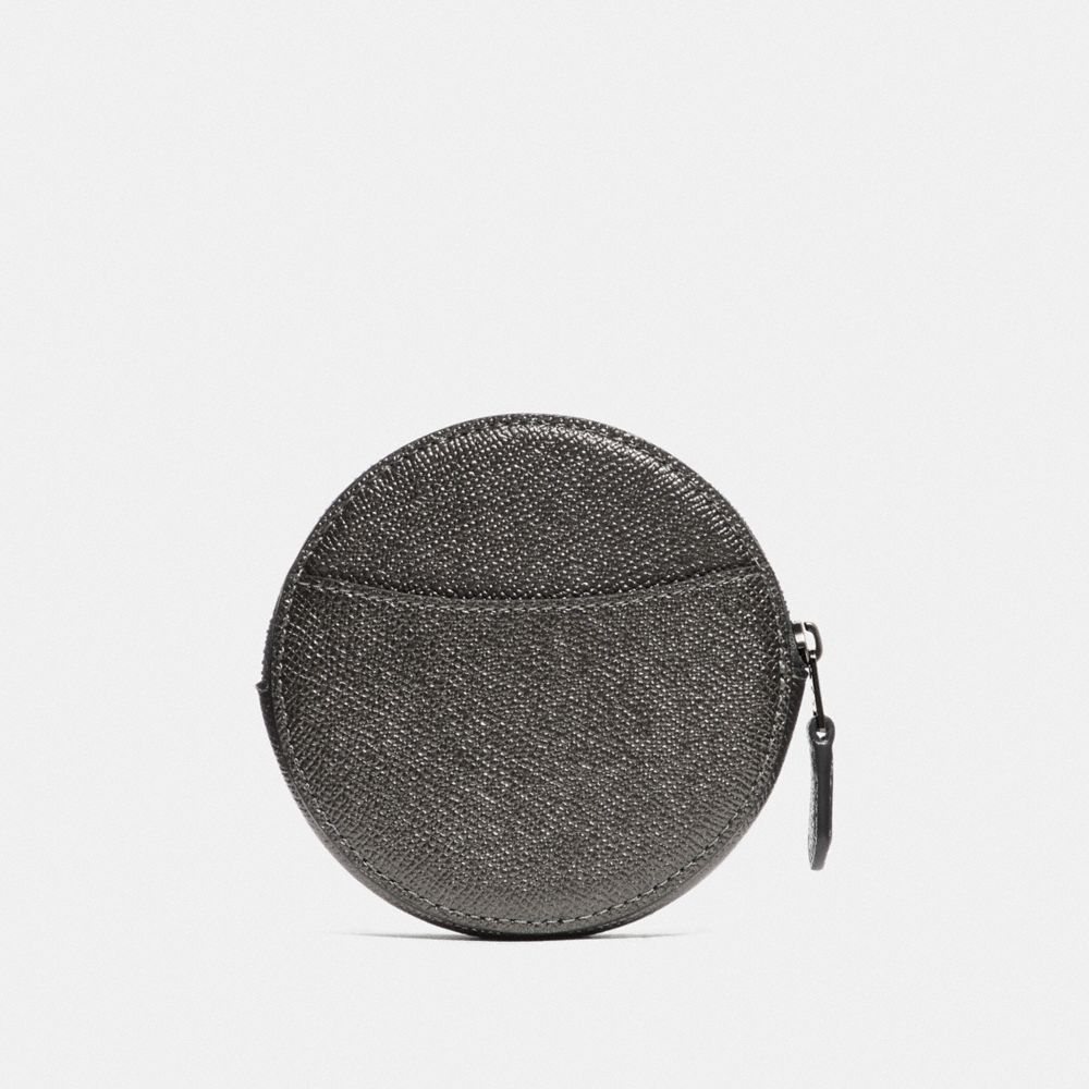 COACH®,ROUND COIN CASE,Leather,Gunmetal/Metallic Graphite,Back View