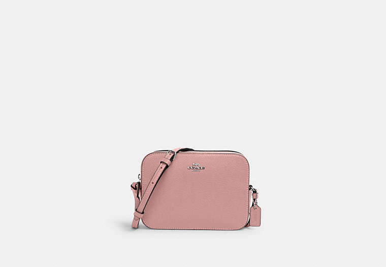 COACH®,MINI CAMERA BAG,Pebbled Leather,Mini,Gold/Shell Pink,Front View image number 0