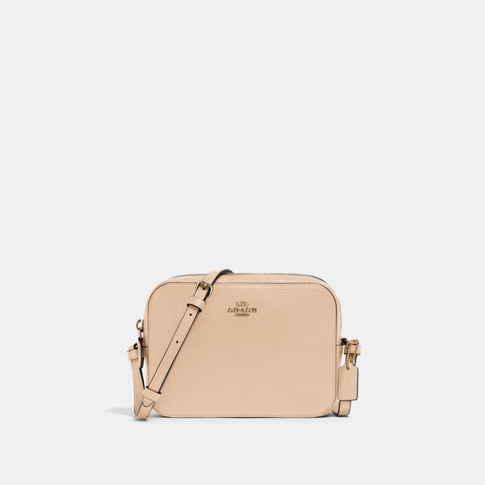 COACH®,MINI CAMERA BAG,Pebbled Leather,Mini,Gold/Taupe,Front View