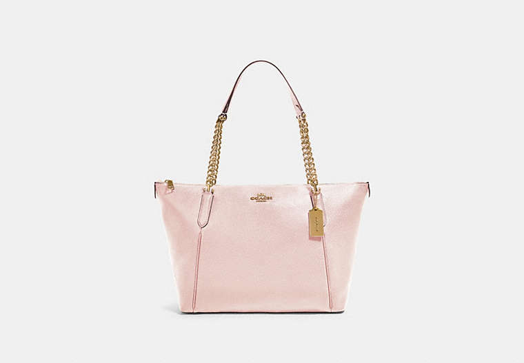 COACH®,AVA CHAIN TOTE,Pebbled Leather,Gold/Blossom,Front View