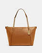 COACH®,AVA CHAIN TOTE,Pebbled Leather,Gold/LIGHT SADDLE,Front View