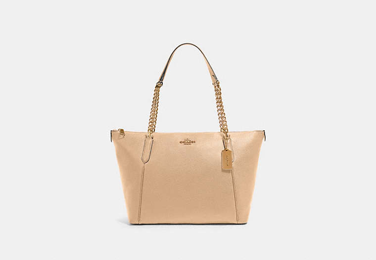 COACH®,AVA CHAIN TOTE,Pebbled Leather,Gold/Taupe,Front View