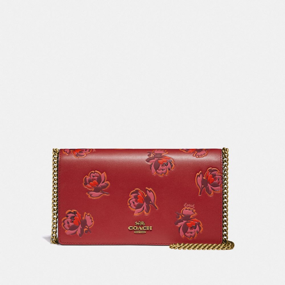 Callie Foldover Chain Clutch With Floral Print