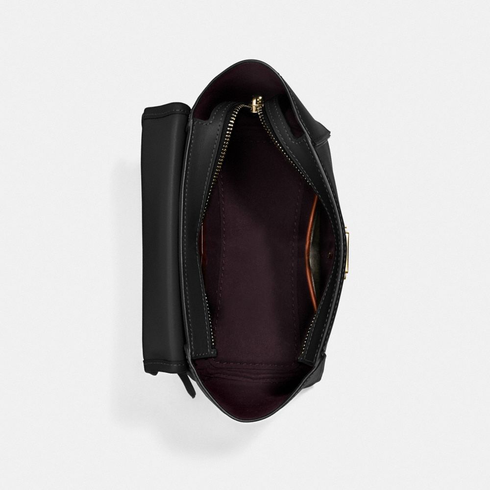 COACH®,COURIER CARRYALL 23,Leather,Medium,Brass/Black,Inside View,Top View