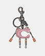 COACH®,SIGNATURE MONSTER BAG CHARM,Leather/Brass/Resin,Mini,Silver/Pink,Front View