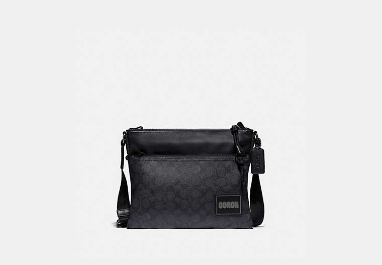 COACH®,PACER CROSSBODY IN SIGNATURE CANVAS WITH COACH PATCH,Leather,Black Copper/Charcoal,Front View