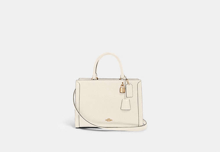 COACH®,ZOE CARRYALL,Leather,Gold/Chalk,Front View