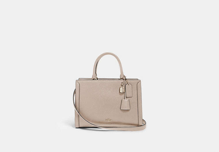 COACH®,ZOE CARRYALL,Leather,Silver/Grey Birch,Front View