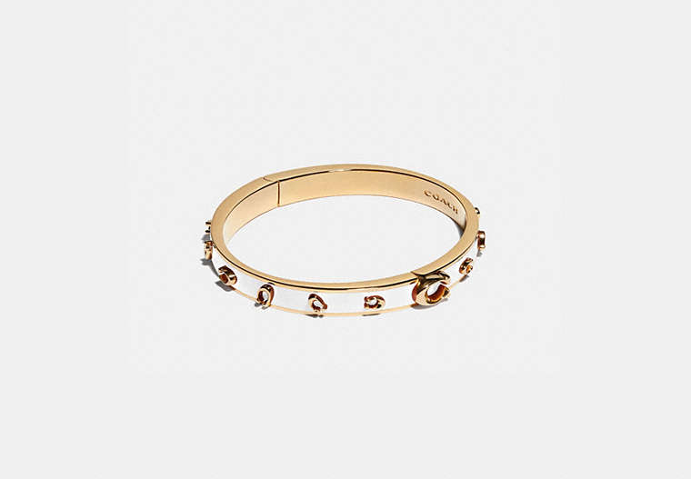 COACH®,PEGGED SIGNATURE BANGLE,Metal,Gold/Chalk,Front View