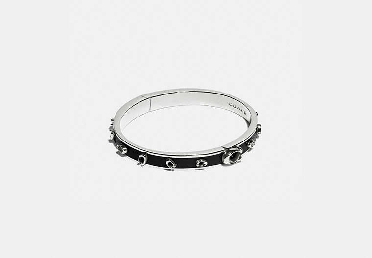 COACH®,PEGGED SIGNATURE BANGLE,Metal,Silver/Black,Front View