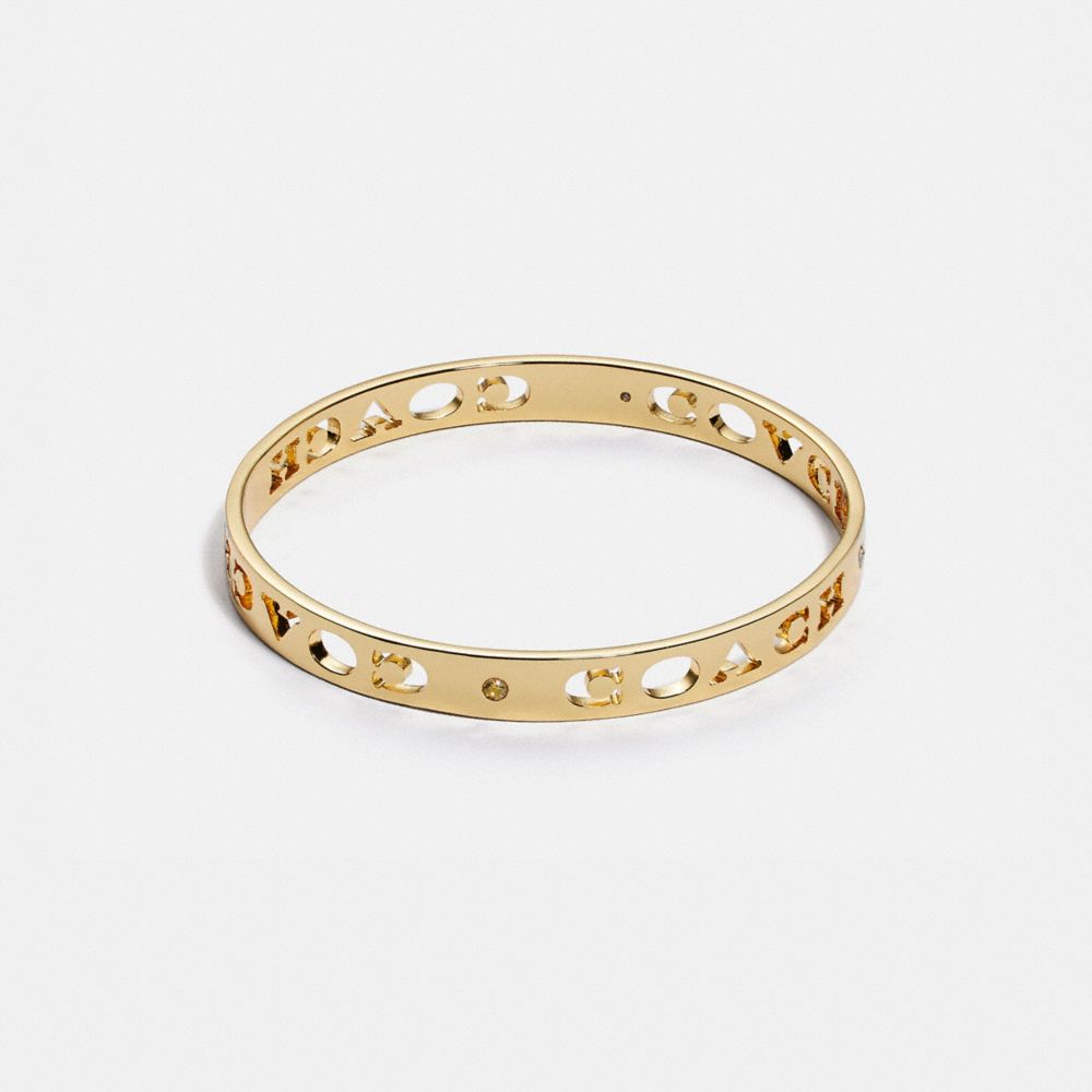 COACH®,PIERCED COACH BANGLE,Plated Brass,Gold,Front View