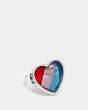 COACH®,RAINBOW HEART STONE RING,Plated Brass,Silver/Multi,Front View