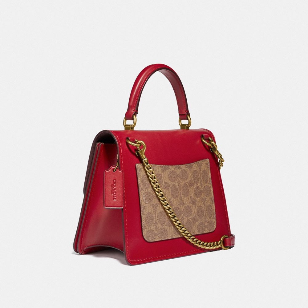 COACH®,PARKER TOP HANDLE IN SIGNATURE CANVAS,pvc,Brass/Tan Red Apple,Angle View