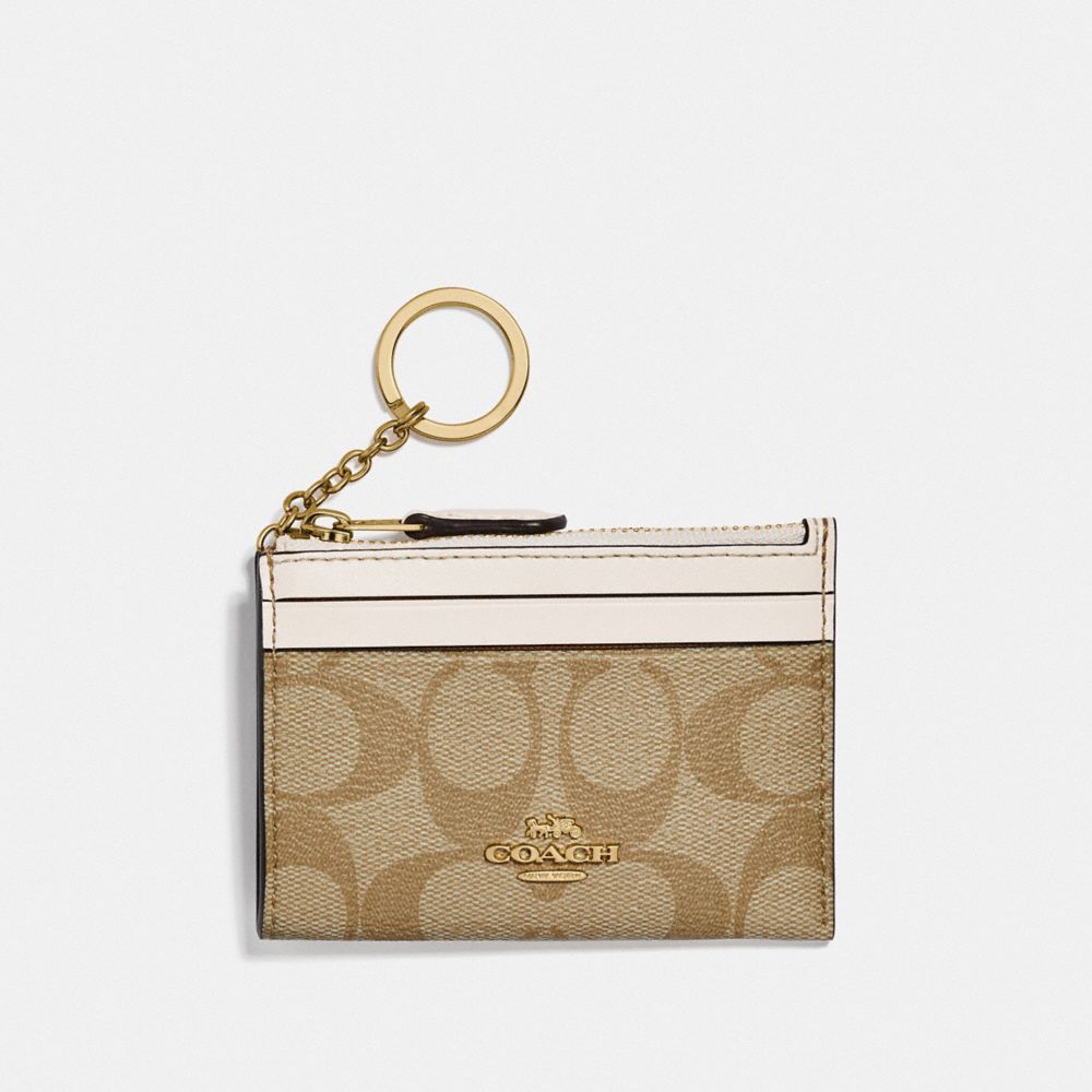 COACH®,MINI SKINNY ID CASE IN SIGNATURE CANVAS,Signature Canvas,Mini,Gold/Light Khaki Chalk,Front View