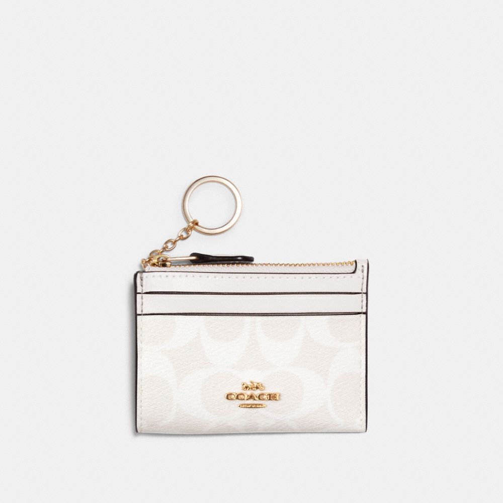 COACH®,MINI SKINNY ID CASE IN SIGNATURE CANVAS,Signature Canvas,Mini,Gold/Chalk/Glacierwhite,Front View