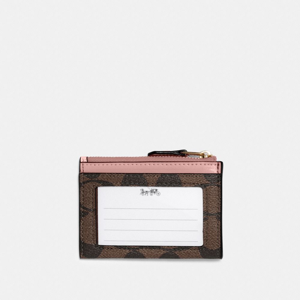 COACH®,Mini Skinny Id Case In Signature Canvas,Leather,Canvas,Coin,Card Case,PVC,Logo,Color Block,Key Ring,Gold Metal,Casual,,Back View