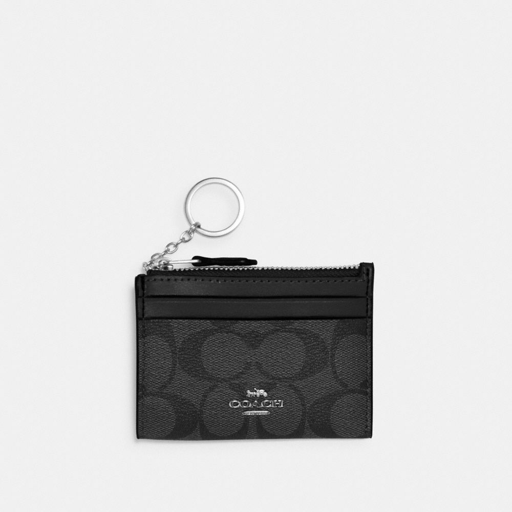 COACH®,MINI SKINNY ID CASE IN SIGNATURE CANVAS,Signature Canvas,Mini,Silver/Graphite/Black,Front View