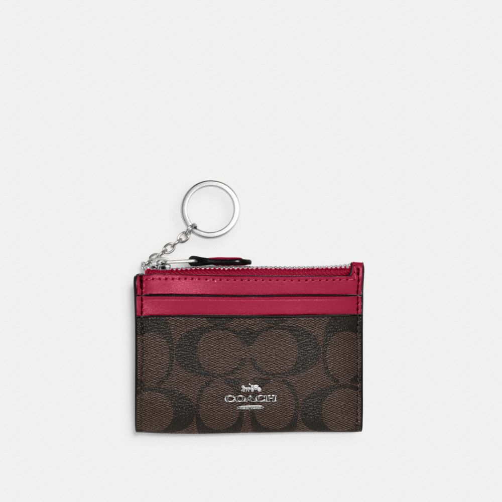 COACH®,MINI SKINNY ID CASE IN SIGNATURE CANVAS,Signature Canvas,Mini,Silver/Brown/Bright Violet,Front View